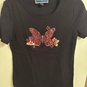 Karen Scott Black Fitted Embellished Tee